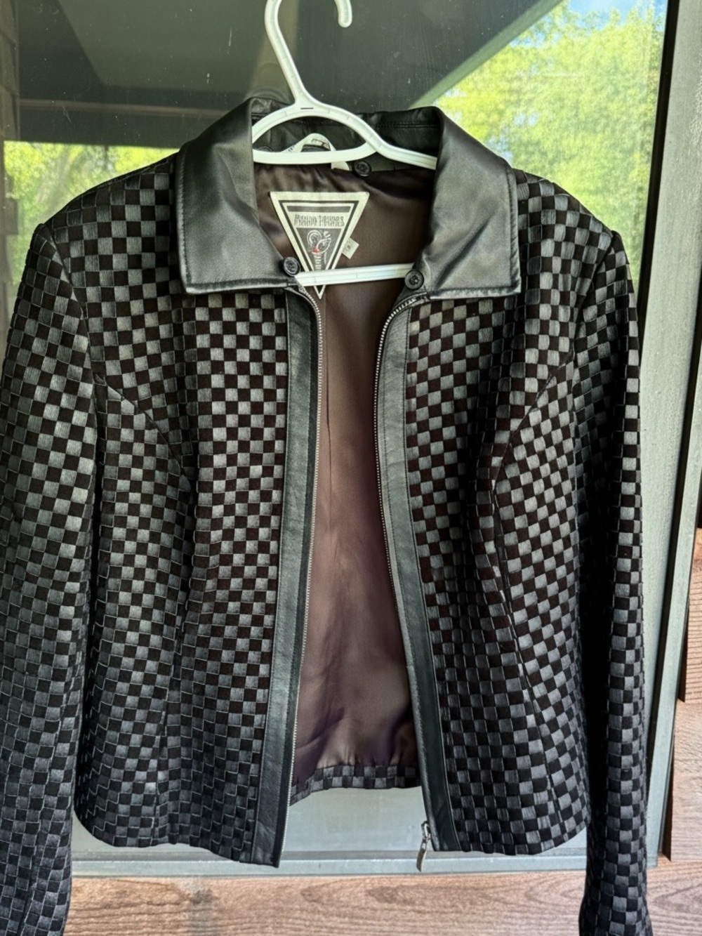 VTG Marvin Richard’s genuine woven leather checkered basket weave zip up jacket.